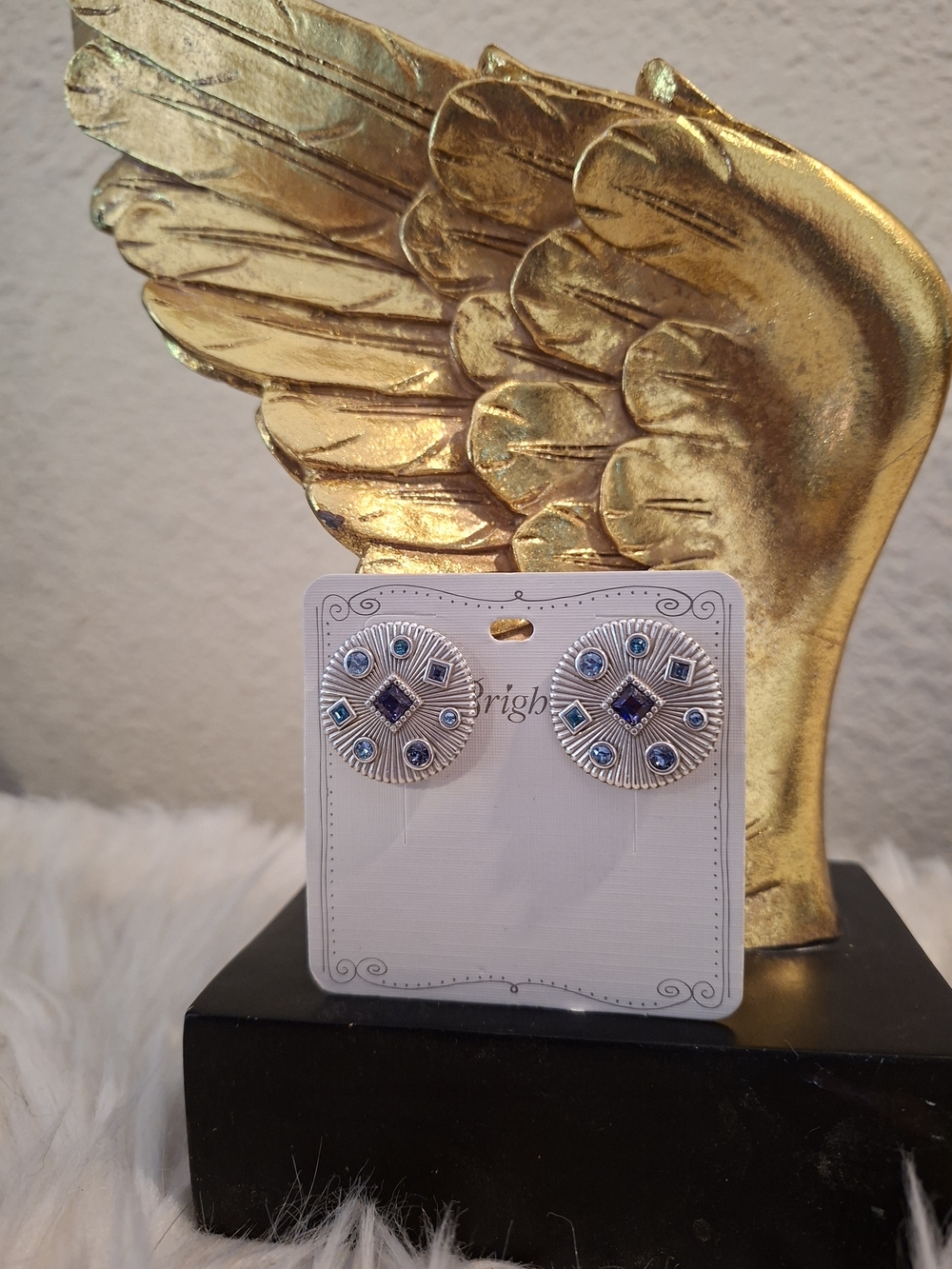 Brighton Silver-Tone Blue/Purple Accent Round Stud Earrings